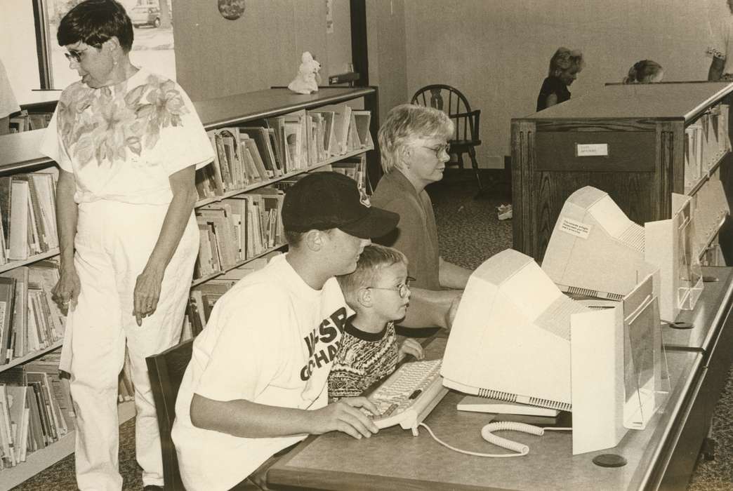 Portraits - Group, Waverly Public Library, history of Iowa, women, Iowa History, books, bookshelf, boys, Iowa, desktop computer, Children, Leisure