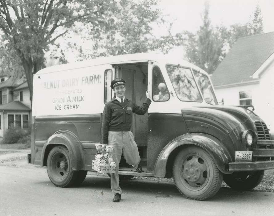 history of Iowa, Portraits - Individual, IA, Iowa History, Iowa, milk truck, milk man, Labor and Occupations, correct date needed, Waverly Public Library, ice cream