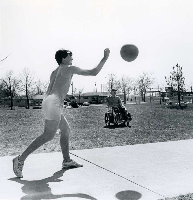 Outdoor Recreation, basketball, Iowa, ball, Iowa History, UNI Special Collections & University Archives, Sports, Cedar Falls, IA, wheelchair, history of Iowa, shadow