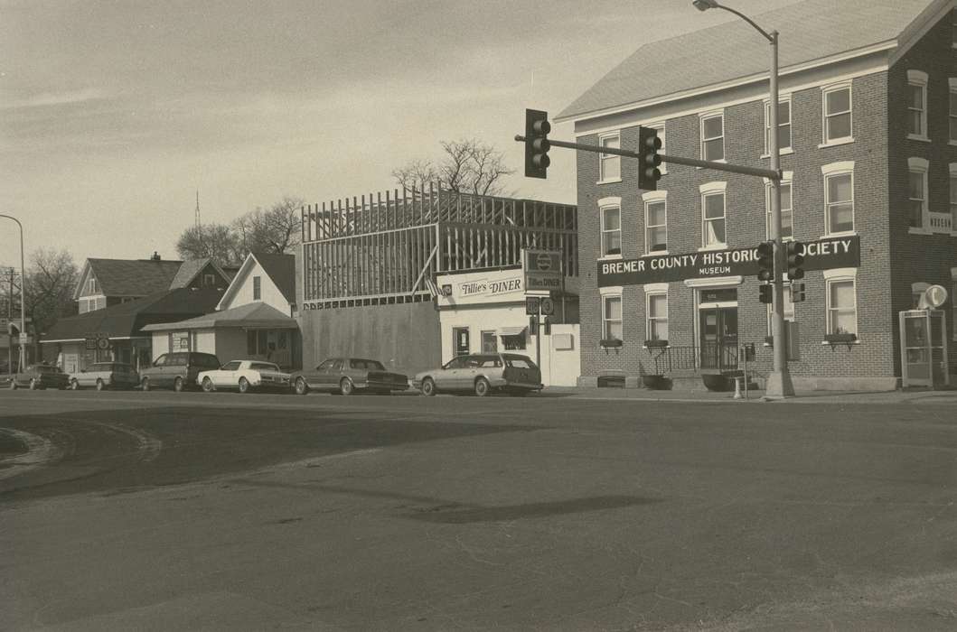 Waverly, IA, mainstreet, historic building, history of Iowa, Motorized Vehicles, Main Streets & Town Squares, Iowa, Cities and Towns, car, sign, cafe, Waverly Public Library, street corner, Iowa History