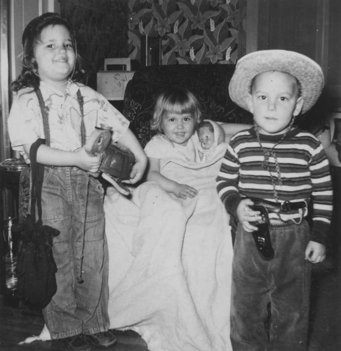 Portraits - Group, doll, Iowa History, Iowa, Ihnen, Lorraine, IA, cowboy costume, Children, history of Iowa