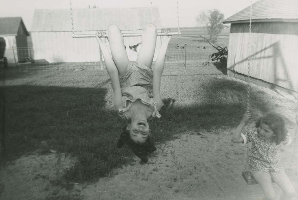 history of Iowa, Iowa History, sisters, farm, Eagle Center, IA, Christopher, Diane, Iowa, upside down, swing set, Portraits - Individual