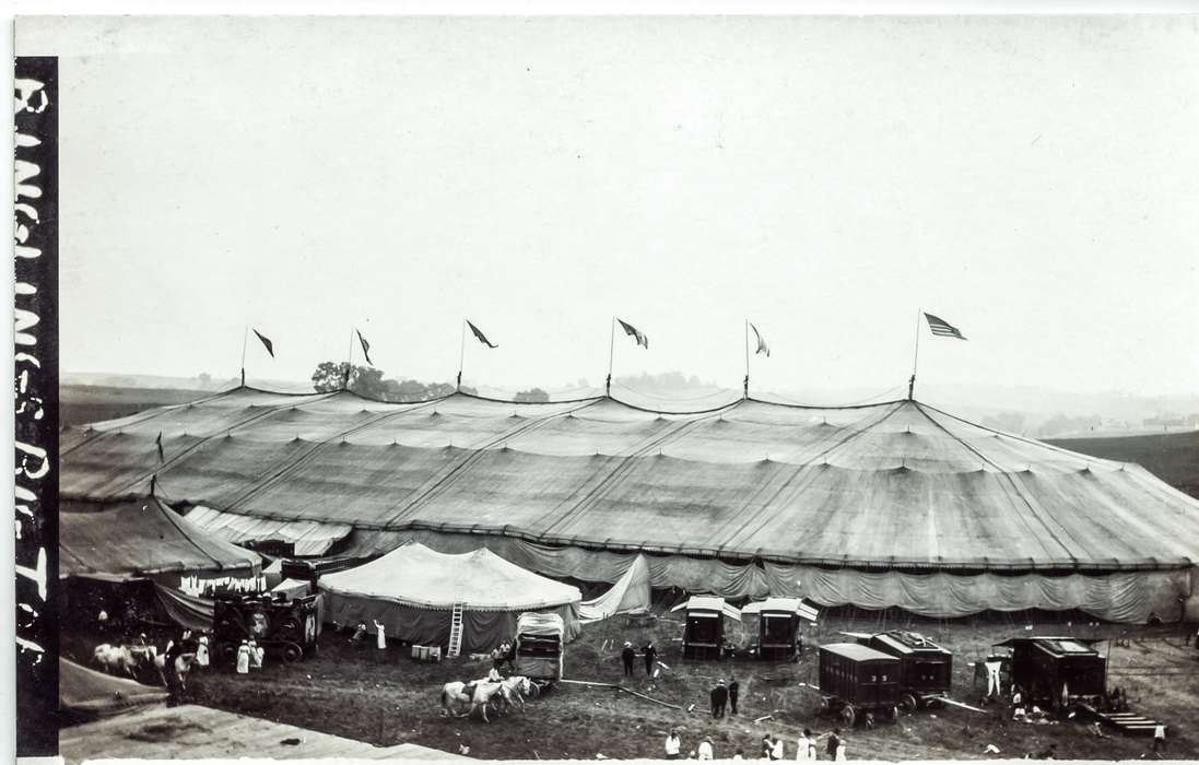 Iowa, tent, Animals, train car, horse, Entertainment, Anamosa, IA, Labor and Occupations, Anamosa Library & Learning Center, history of Iowa, flag, Iowa History, circus