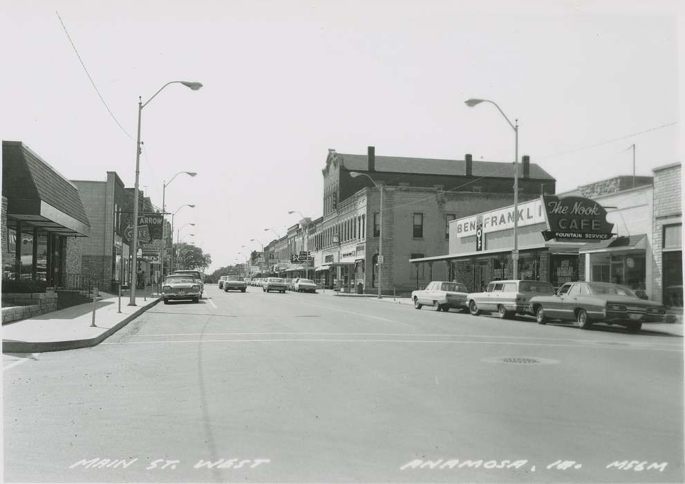 main street, Iowa History, Iowa, automobile, Anamosa, IA, cafe, Hatcher, Cecilia, Main Streets & Town Squares, history of Iowa