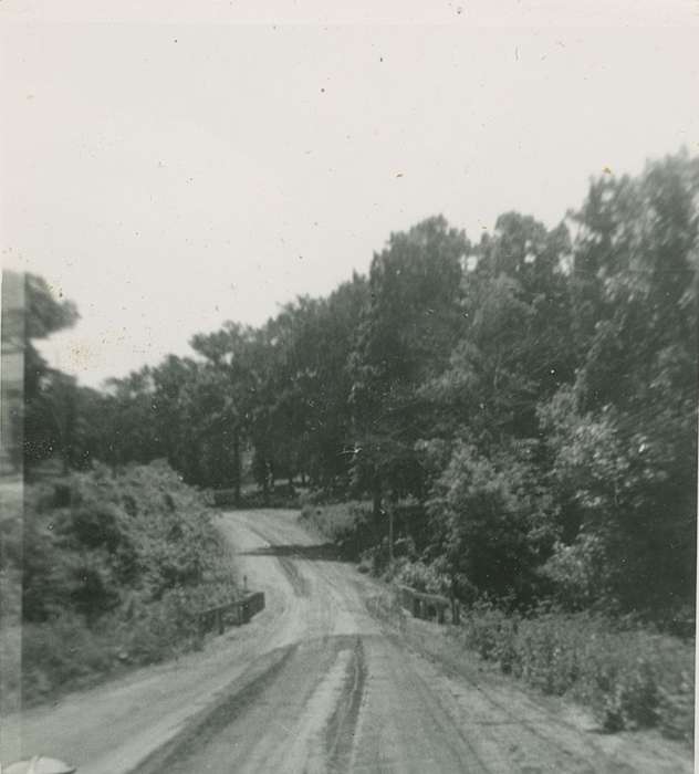 Landscapes, Iowa, Okoboji, IA, Campopiano Von Klimo, Melinda, forest, bridge, history of Iowa, dirt road, Iowa History