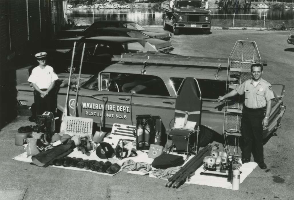 history of Iowa, fireman, Waverly Public Library, fire engine, Iowa, firemen, Iowa History, fire department, Labor and Occupations