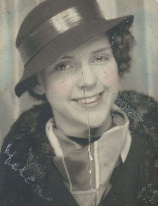 east high school, Campopiano Von Klimo, Melinda, history of Iowa, Portraits - Individual, Iowa History, fur coat, Iowa, colorized, correct date needed, hat, Des Moines, IA