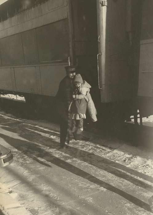 Portraits - Individual, Children, train, history of Iowa, Waverly Public Library, conductor, Waverly, IA, Iowa, Winter, Iowa History, Schools and Education, Labor and Occupations