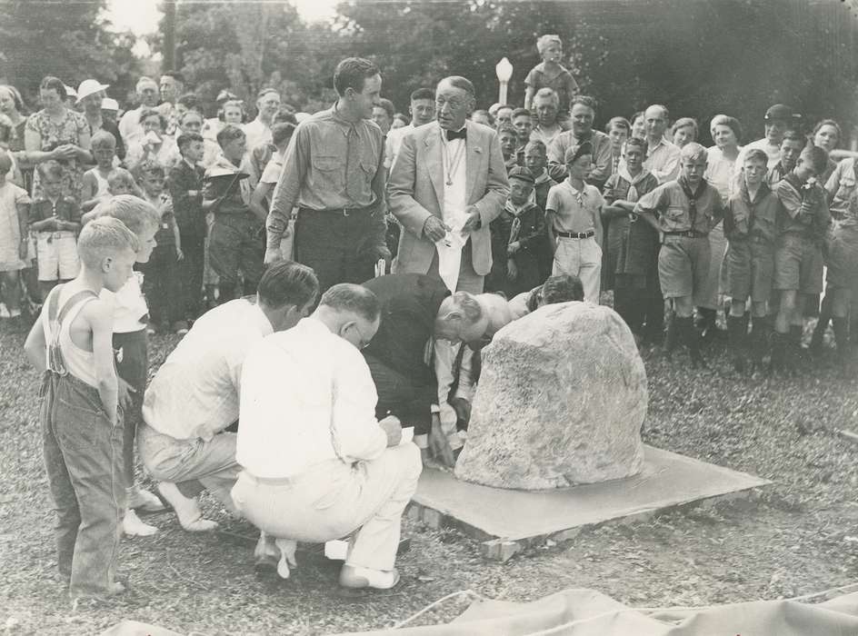 history of Iowa, Iowa History, boy scout, Civic Engagement, rock, Iowa, dedication ceremony, Waverly Public Library
