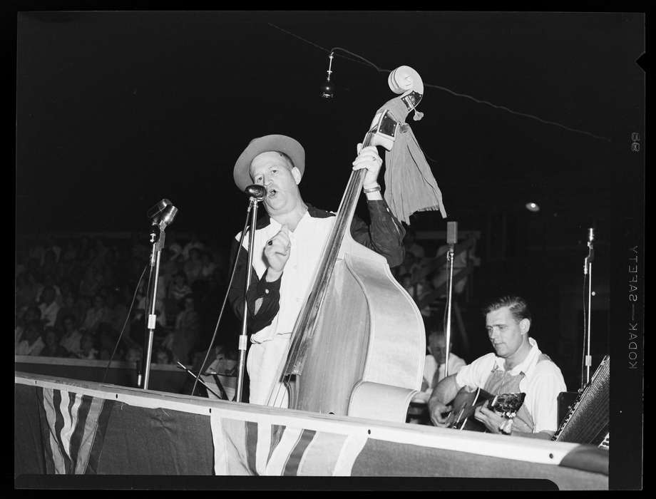 Storrs, CT, history of Iowa, upright bass, musicians, Iowa, guitar, microphone, music, Iowa History, Archives & Special Collections, University of Connecticut Library