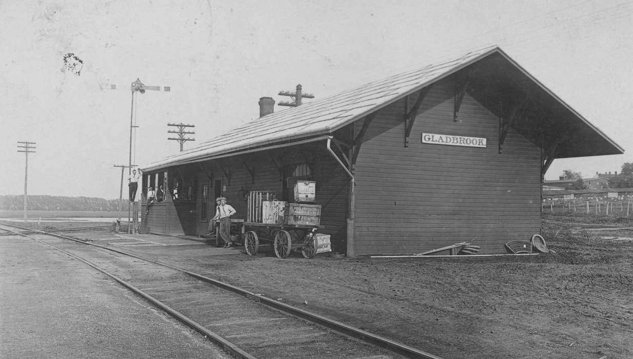 telephone pole, train tracks, history of Iowa, Iowa History, Gladbrook, IA, wagon, Iowa, Train Stations, Reinhard, Lisa