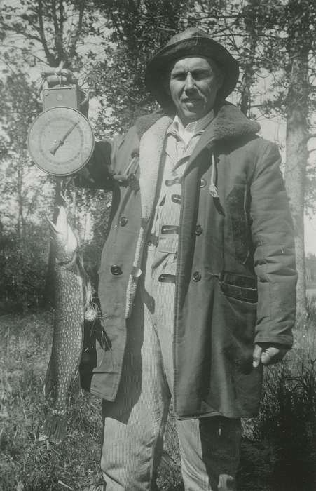 history of Iowa, Iowa History, Webster City, IA, pickerel, fish, coat, fisherman's hat, Iowa, Outdoor Recreation, McMurray, Doug, Portraits - Individual