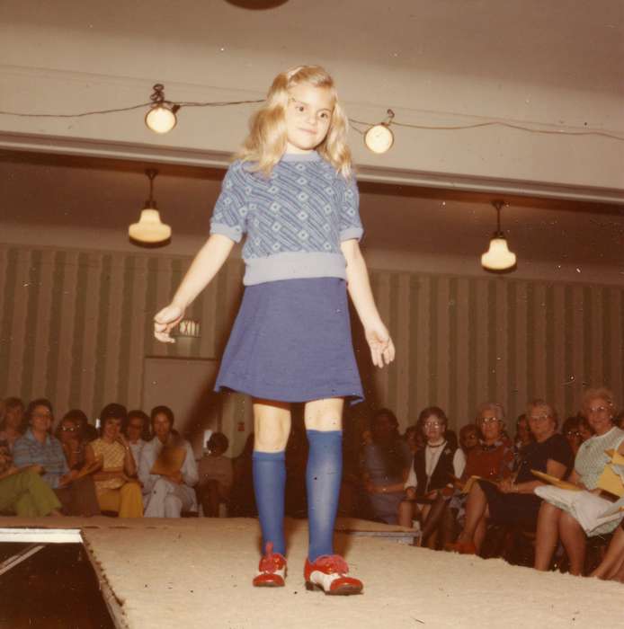 knee socks, fashion show, Iowa History, Entertainment, history of Iowa, Businesses and Factories, runway, Cedar Rapids, IA, Iowa, Children, Karns, Mike, Labor and Occupations