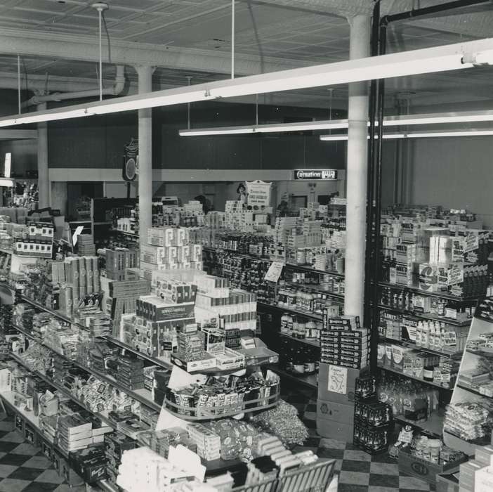 history of Iowa, Businesses and Factories, grocery store, Waverly, IA, Waverly Public Library, Iowa, store, Iowa History, building interior