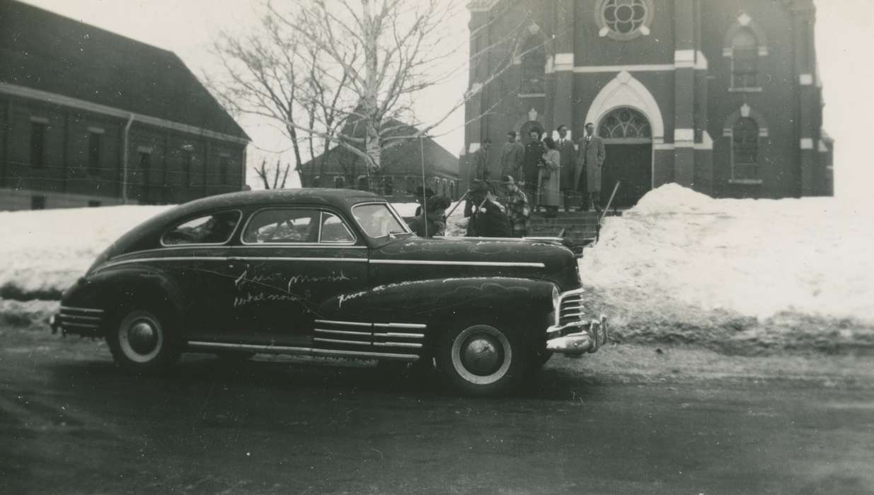 history of Iowa, Religious Structures, Iowa History, Schon, Mary, Motorized Vehicles, car, Iowa, Cities and Towns, church, snow, Carroll, IA
