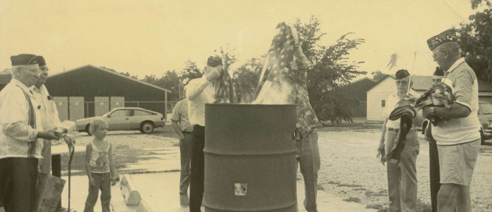 history of Iowa, barrel, hat, american legion, man, Waverly, IA, Waverly Public Library, Iowa, Civic Engagement, ceremony, american flag, group, Iowa History, fire