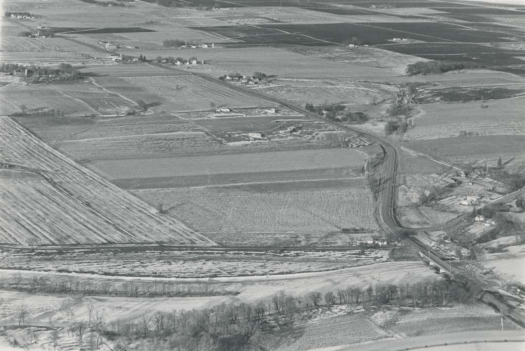 field, history of Iowa, Waverly Public Library, Iowa, Aerial Shots, grass, road, building, Bremer County, IA, Iowa History, correct date needed, tree