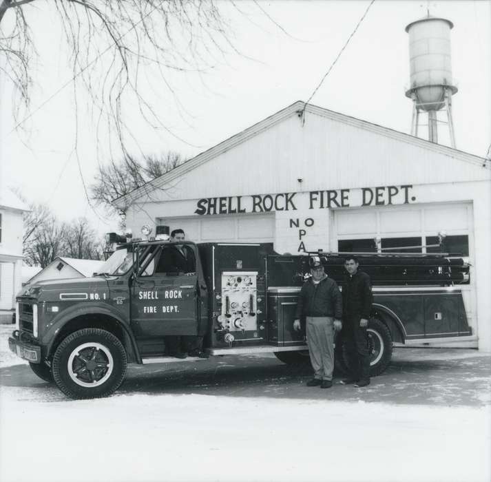 Main Streets & Town Squares, main street, fire department, Iowa History, history of Iowa, fire truck, Iowa, firemen, Waverly Public Library, Labor and Occupations