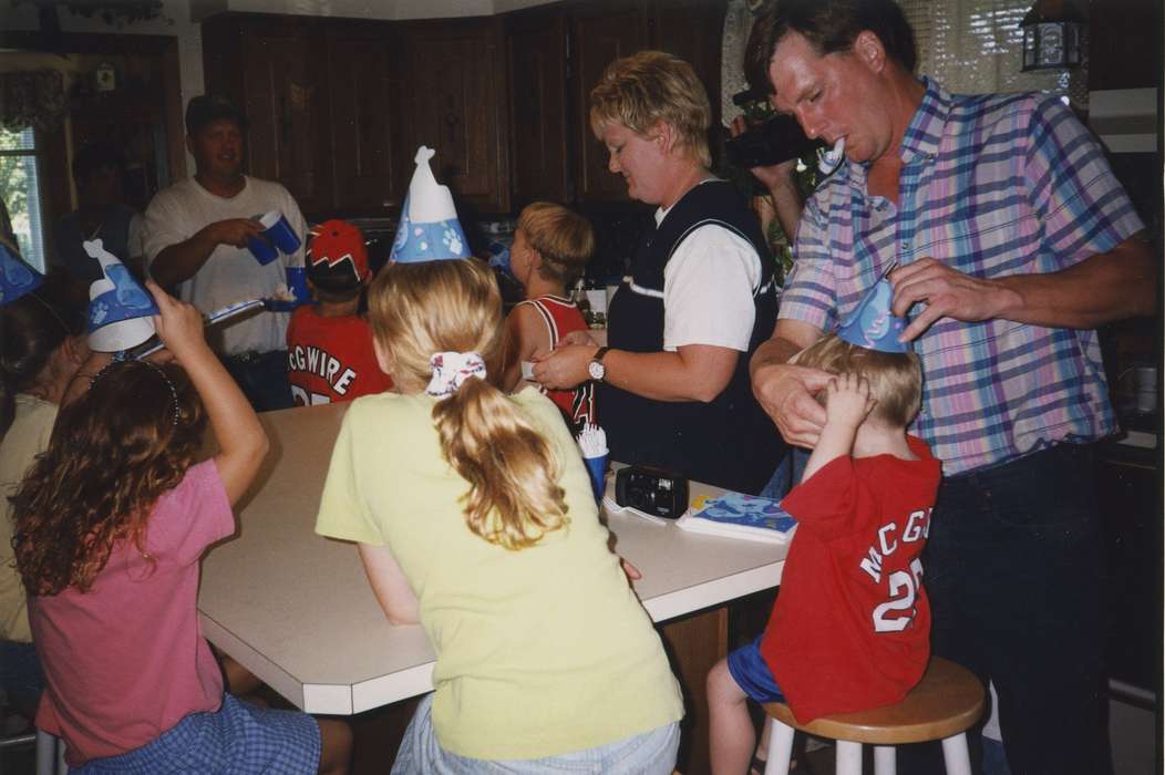 Aden, Marilyn, Iowa, kitchen, Pocahontas, IA, birthday party, Iowa History, celebration, Families, Children, Homes, history of Iowa, Holidays, birthday, birthday hats