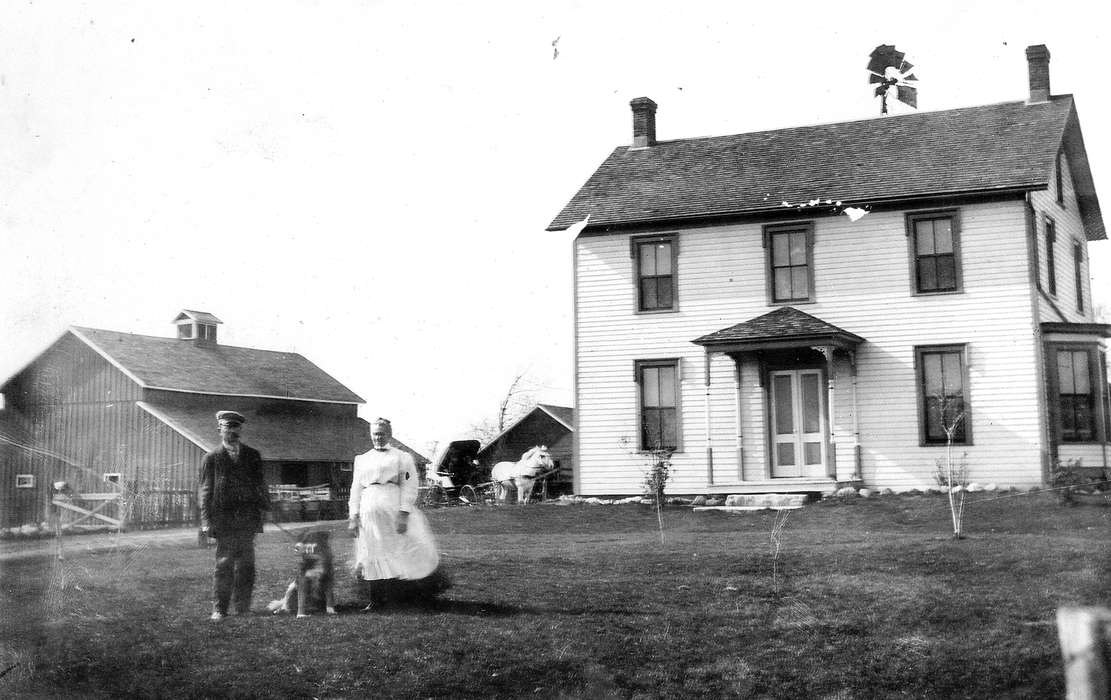 Portraits - Group, Iowa, Animals, Iowa History, horse, dog, Families, Barns, house, Farms, history of Iowa, Farley, IA, Scherrman, Pearl