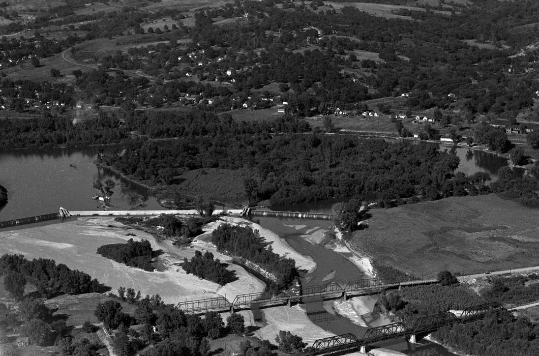 bridge, Iowa History, tree, Lakes, Rivers, and Streams, field, Iowa, Lemberger, LeAnn, Ottumwa, IA, water, Aerial Shots, river, history of Iowa