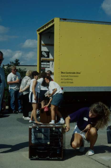 Iowa History, Iowa, Motorized Vehicles, Schools and Education, university of northern iowa, parking lot, moving truck, uni, UNI Special Collections & University Archives, Cedar Falls, IA, history of Iowa