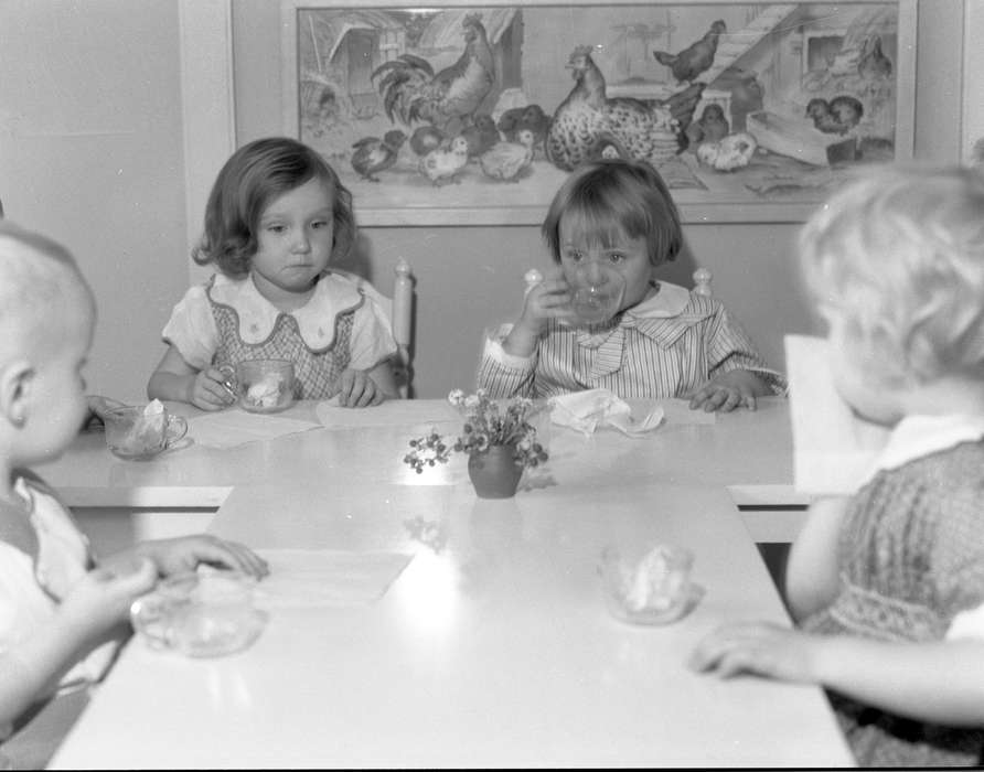 Food and Meals, dining table, Iowa, UNI Special Collections & University Archives, Schools and Education, uni, Children, painting, university of northern iowa, history of Iowa, Cedar Falls, IA, tea cup, iowa state teachers college, Iowa History