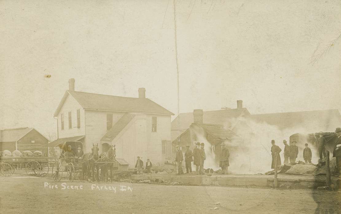 Portraits - Group, history of Iowa, Iowa History, horse and buggy, Businesses and Factories, Animals, fire, Iowa, Cities and Towns, Farley, IA, Fredericks, Robert