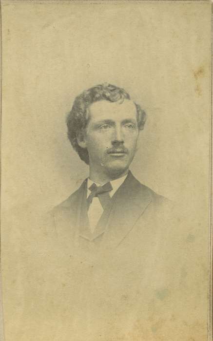 vest, bow tie, history of Iowa, Iowa History, Olsson, Ann and Jons, man, Iowa, Anamosa, IA, mustache, carte de visite, Portraits - Individual
