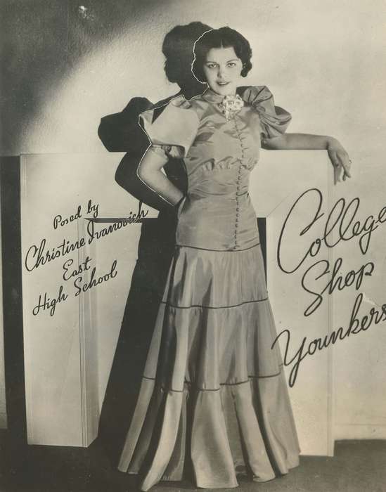 pose, younkers, history of Iowa, Campopiano Von Klimo, Melinda, Iowa, advertisement, dress, Businesses and Factories, Des Moines, IA, Portraits - Individual, Iowa History