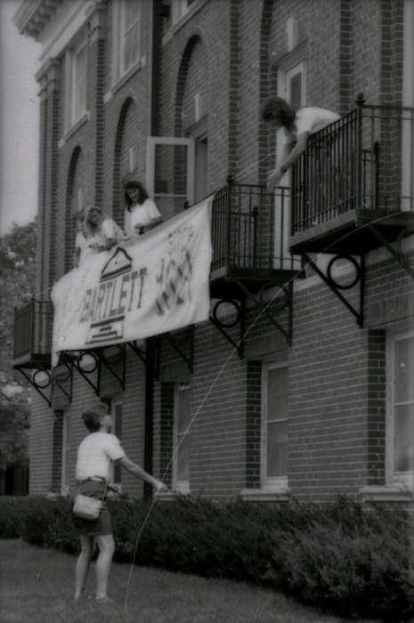 banner, Iowa, UNI Special Collections & University Archives, Schools and Education, uni, dorm, university of northern iowa, dormitory, balcony, Cedar Falls, IA, history of Iowa, Iowa History