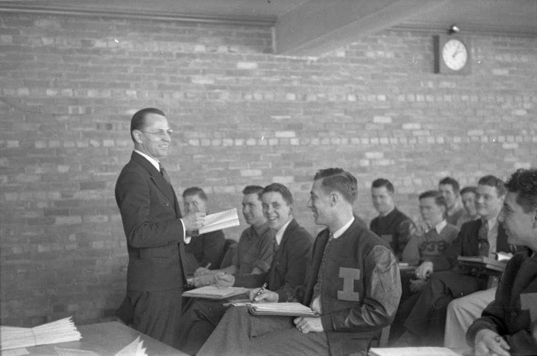 UNI Special Collections & University Archives, teacher, history of Iowa, iowa state teachers college, Iowa, uni, classroom, Cedar Falls, IA, Labor and Occupations, lettermen jacket, Iowa History, university of northern iowa, Schools and Education