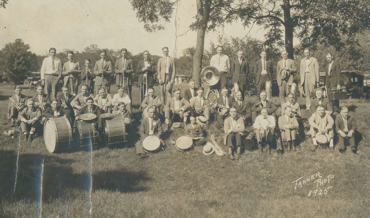 Portraits - Group, history of Iowa, band, instruments, Entertainment, Iowa History, Iowa, Bremer County, IA, Waverly Public Library
