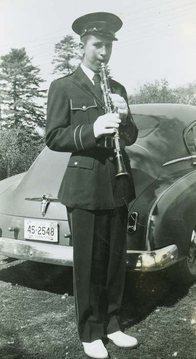 Motorized Vehicles, clarinet, Entertainment, band uniform, Iowa History, Iowa, Alta Vista, IA, history of Iowa, Portraits - Individual, Schools and Education, car, license plate, Vsetecka, Delores