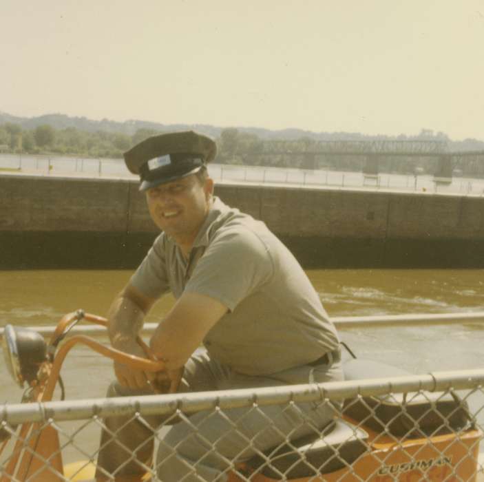 Military and Veterans, history of Iowa, Iowa History, Motorized Vehicles, Lakes, Rivers, and Streams, motorcycle, Davis-Orwoll, Shirley, Iowa, USA, Portraits - Individual