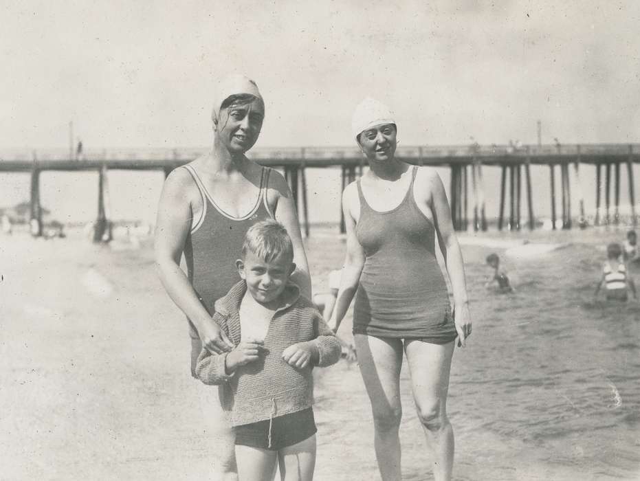 Portraits - Group, Travel, Ocean Grove, NJ, atlantic ocean, bathing cap, beach, bathing suit, McMurray, Doug, pier, swimsuit, sand, history of Iowa, Iowa History, ocean, Iowa, boy, Children, Leisure, Outdoor Recreation