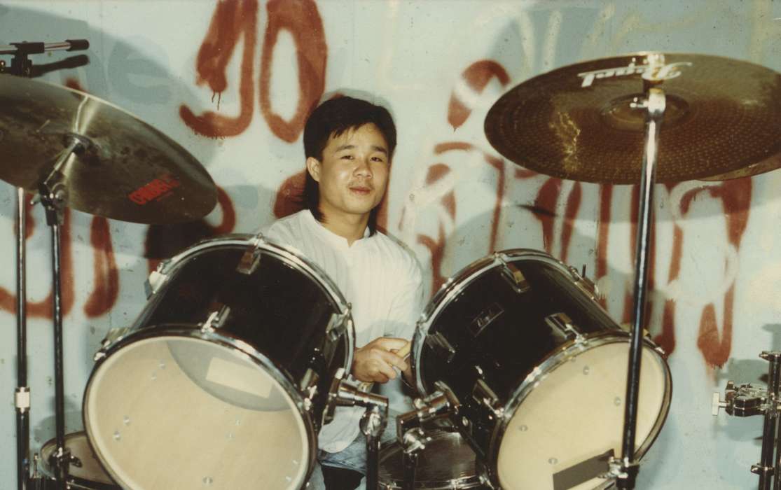 cymbal, Portraits - Individual, history of Iowa, Iowa History, Pounsavan, Aaron, drums, drumset, Iowa, mullet, Mount Pleasant, IA, Leisure, music