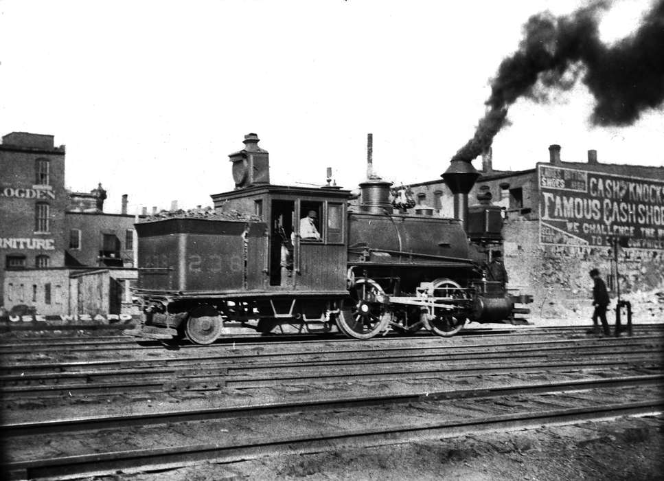 train, Ottumwa, IA, Iowa, steam engine, Train Stations, advertisement, locomotive, Lemberger, LeAnn, railroad, Cities and Towns, Businesses and Factories, history of Iowa, Motorized Vehicles, Iowa History