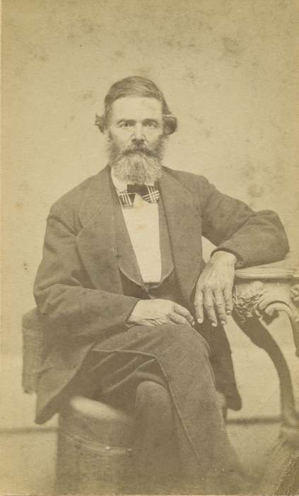 vest, bow tie, sack coat, history of Iowa, Iowa History, beard, man, Iowa, Olsson, Ann and Jons, mustache, Mount Pleasant, IA, carte de visite, Portraits - Individual