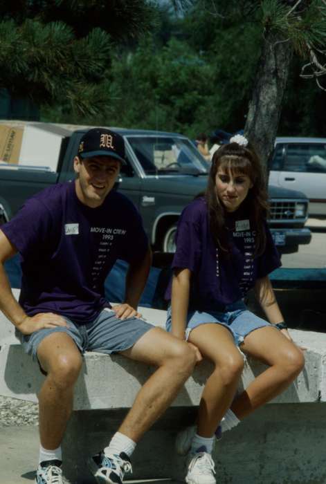 Portraits - Group, scrunchie, Iowa History, Iowa, Motorized Vehicles, Schools and Education, t-shirt, university of northern iowa, baseball cap, Labor and Occupations, uni, truck, UNI Special Collections & University Archives, bangs, Cedar Falls, IA, history of Iowa