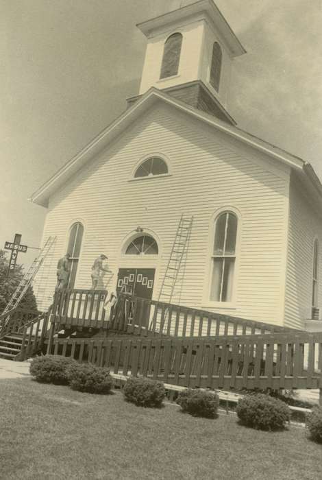 Labor and Occupations, Religious Structures, painting, Waverly Public Library, Iowa History, Shell Rock, IA, ladder, church, history of Iowa, Iowa