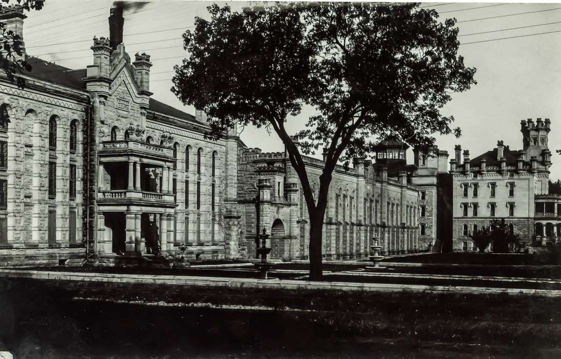 history of Iowa, Iowa History, Anamosa Library & Learning Center, fountain, balcony, Iowa, Cities and Towns, Anamosa, IA, prison