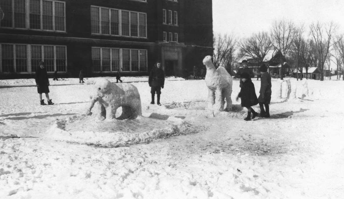 Suarez, Christine, school, snow sculpture, Iowa History, Children, Iowa, history of Iowa, Schools and Education, recess, Winter, Spirit Lake, IA, snow