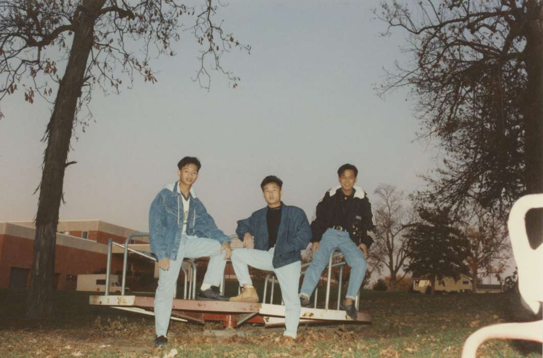 Portraits - Group, playground, Leisure, jeans, People of Color, history of Iowa, Iowa History, Pounsavan, Aaron, merry-go-round, Iowa, Mount Pleasant, IA, jean jacket