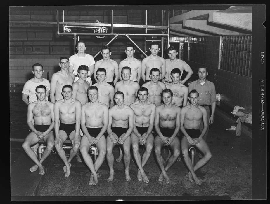 men, swim, Iowa, Storrs, CT, team, locker room, Archives & Special Collections, University of Connecticut Library, history of Iowa, picture, body, Iowa History