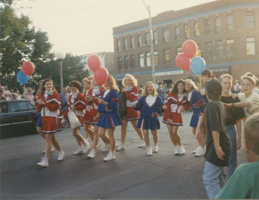 Main Streets & Town Squares, history of Iowa, Iowa History, IA, parade, Entertainment, balloon, cheerleaders, Wilson, Anna, Iowa, Cities and Towns, Children
