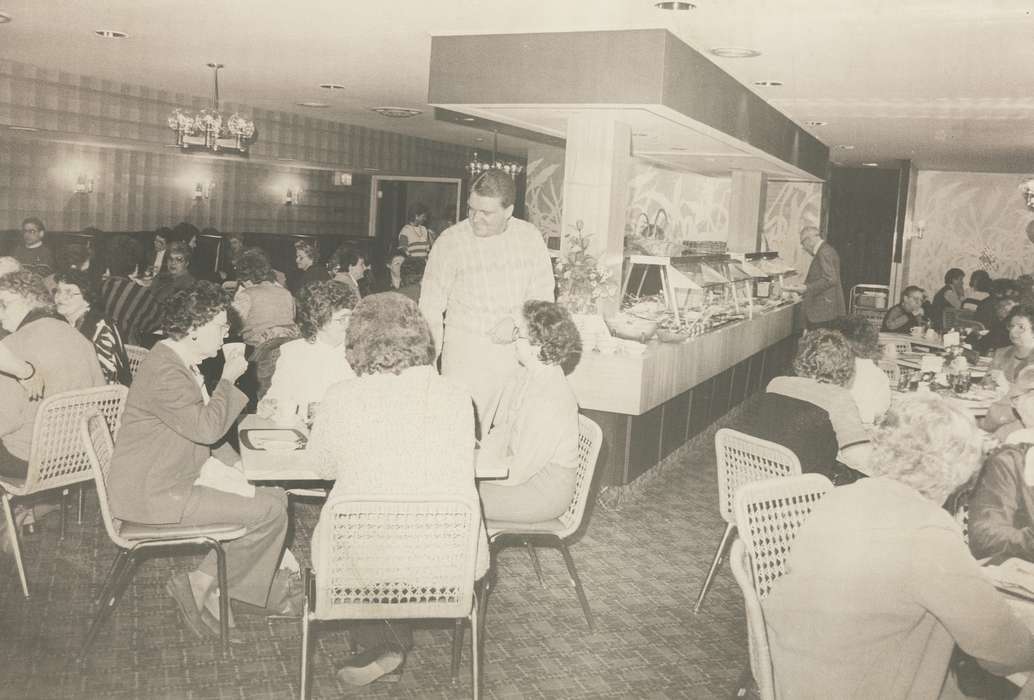 people, Waverly, IA, restaurant, history of Iowa, plate, cup, Iowa, Food and Meals, chair, table, Waverly Public Library, Businesses and Factories, buffet, Iowa History, light, Leisure