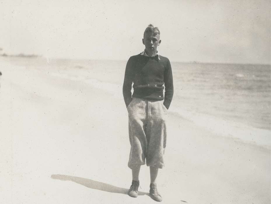 Travel, pocket, history of Iowa, Iowa History, Ocean Grove, NJ, atlantic ocean, shoes, ocean, knickers, sweater, beach, Iowa, boy, McMurray, Doug, Leisure