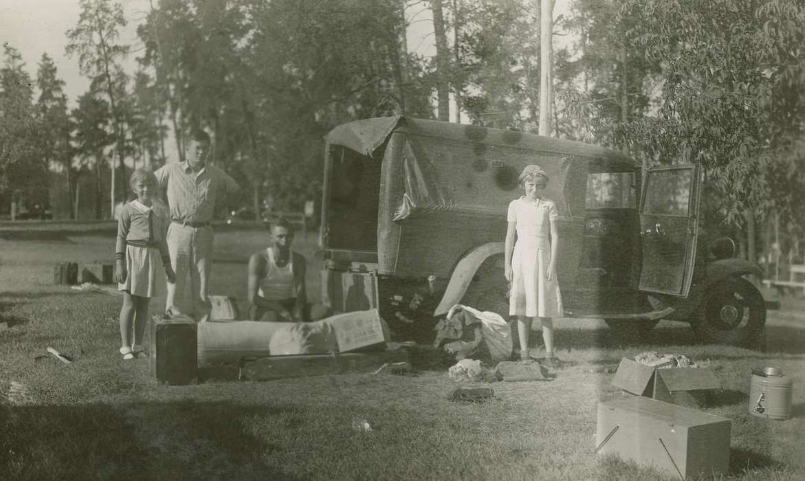 Travel, history of Iowa, Iowa History, Motorized Vehicles, truck, baggage, tarp, Iowa, Outdoor Recreation, Park Rapids, MN, McMurray, Doug, dress, Children