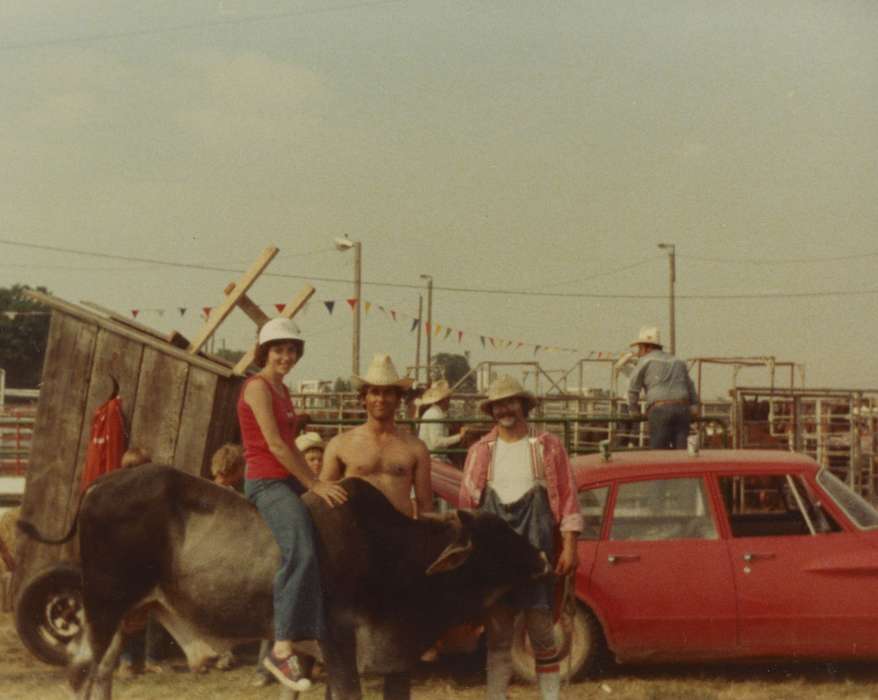 Portraits - Group, Iowa, Animals, Fairs and Festivals, Toledo, IA, Entertainment, rodeo, Wiese, Rose, history of Iowa, bull, Iowa History